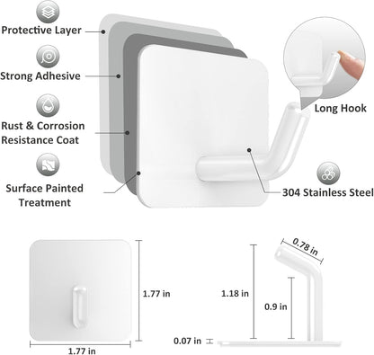 VIS'V Adhesive Hooks, Heavy Duty Shower Wall Stick on Hooks, Waterproof, 2 Extra Adhesive Strips, Black, 4 Pcs