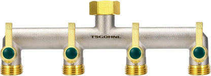 Heavy Duty Brass Garden Hose Splitter, 2-Way Faucet Splitter with 2 Extended Metal Handles, Outdoor Hose Splitter, GHT 3/4-Inch Heavy Duty Hex Female Inlet and 3/4-Inch Male Outlet, Nickel Plated