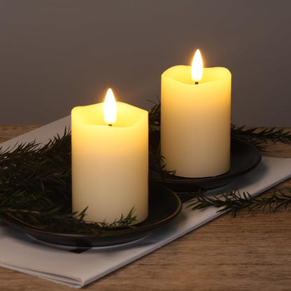 Ivory Flameless Votive Candles with Remote Batteries, Small 2x3 inch LED Wax Pillar Candles Flickering Set of 6