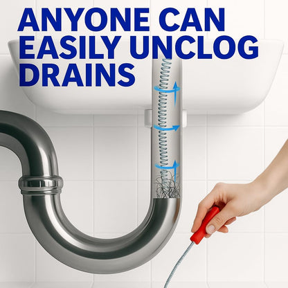 Manual Drain Snake & Auger Tool – Metal Cable Clog Remover for Sinks, Showers, Bathtubs & Bathroom Drains – Hair and Food Drain Cleaner for Kitchen and Home Use