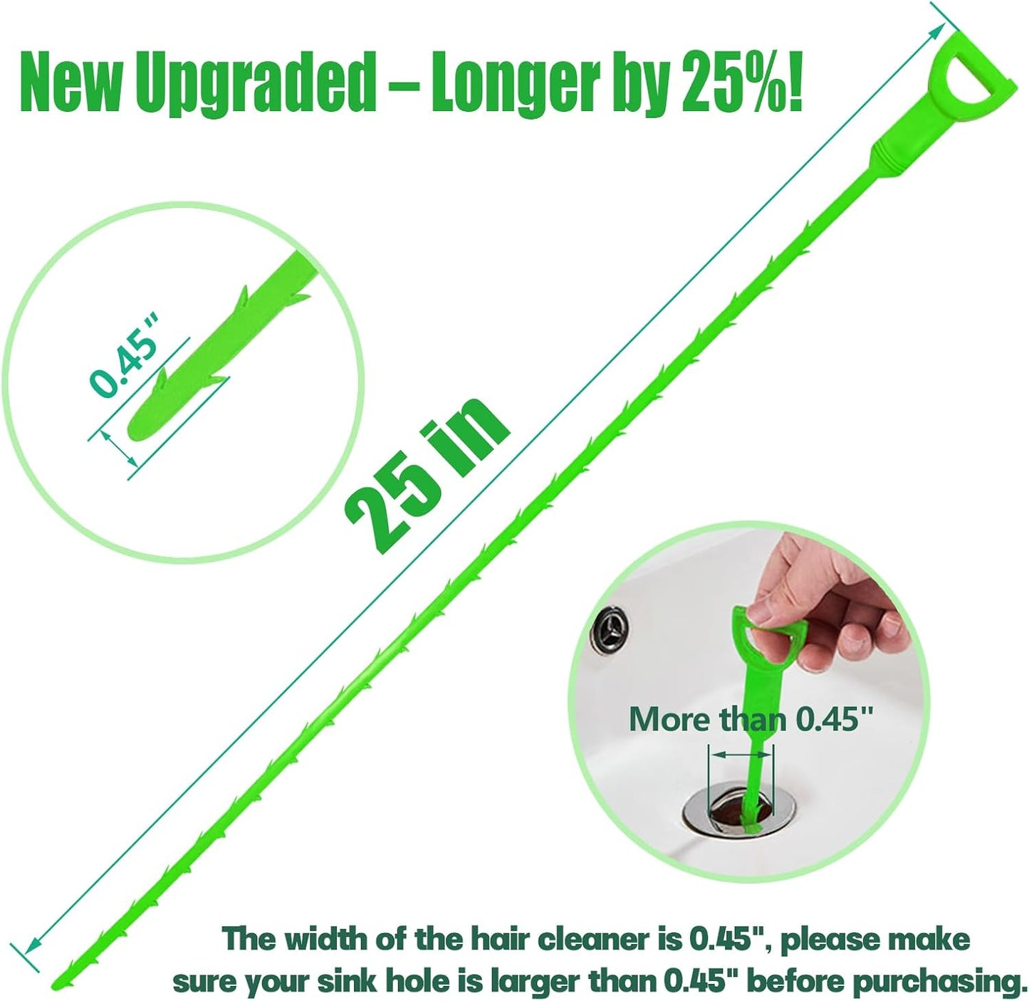 Longer Drain Clog Remover Sink Snake: 3 Pcs Hair Remover Tools for Shower Bath and Bathtub（25in Longer Size）