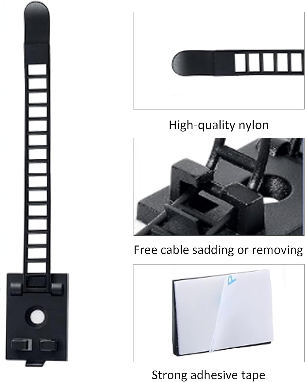 30PCS Self-Adhesive Cable Management Clips, Desk Wire Organizer Zip Ties, Heavy Duty Nylon Cord Holders for TV, PC, and Home Office Use