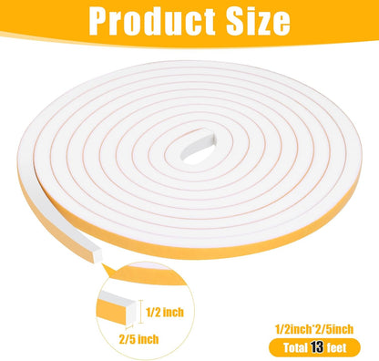 16Feet Weather Stripping Seal (1/2 Inch X 1/4 Inch) for Door Window, High Density Foam Tape, Soundproofing, Insulation Strip, Door Sealers for Door Frame- White