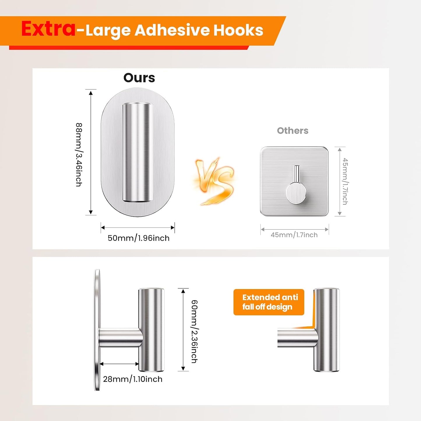 Aikzik Black Adhesive Hooks Heavy Duty-Max 26lb, Wall Hooks for Shower, Bathroom, Towel, Coat, Robe, Stainless Steel Hooks for Hanging, Sticky Hooks for Walls No Damage- 4 Pack