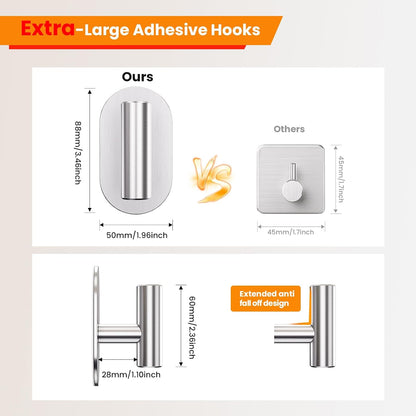 Aikzik Black Adhesive Hooks Heavy Duty-Max 26lb, Wall Hooks for Shower, Bathroom, Towel, Coat, Robe, Stainless Steel Hooks for Hanging, Sticky Hooks for Walls No Damage- 4 Pack