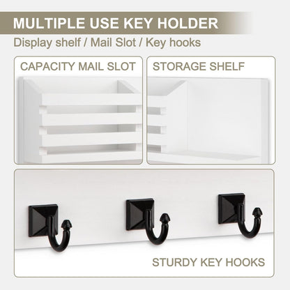 Key Holder Wall Mount, Mail Organizer for Wall with 5 Square Rustic Key Hooks Key Shelf Farmhouse Home Decor for Entryway