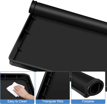 ToLanbbt 27" x 27" Washing Machine Drain Pan Mat, Soft Silicone Washer Drip Tray with 0.78" Raised Edge, Water-Proof Anti-Vibration Leak-Proof Floor Protector for Under Washer, Dryer, Fridge (Gray)