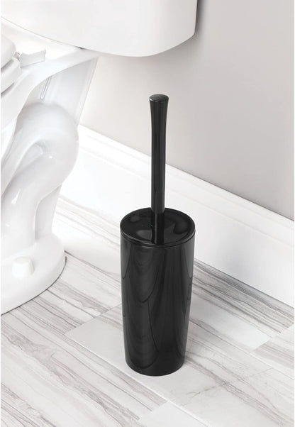 mDesign Slim Plastic Toilet Bowl Brush and Holder Set, Modern Compact Storage Organizer Cleaner Scrubber for Toilet - Heavy Duty Cleaning Plunger for Bathroom, Aura Collection - White