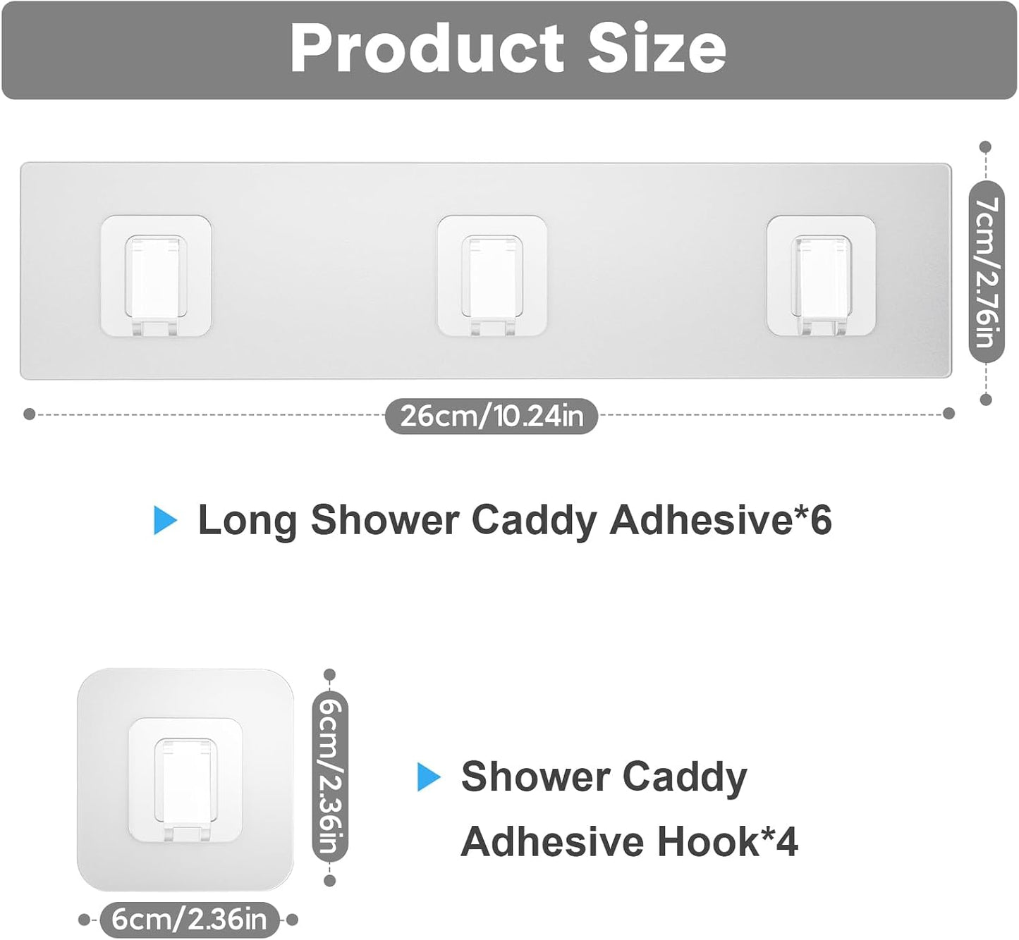 Shower Caddy Adhesive Replacement Flat, Transparent Adhesive Hooks | No Drilling, Waterproof, for Shower Caddy, Strong Bathroom Storage Shelves and Kitchen Racks (Double*8pcs + Single*4pcs)