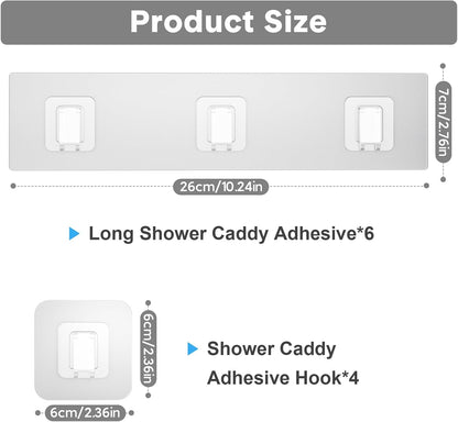 Shower Caddy Adhesive Replacement Flat, Transparent Adhesive Hooks | No Drilling, Waterproof, for Shower Caddy, Strong Bathroom Storage Shelves and Kitchen Racks (Double*8pcs + Single*4pcs)