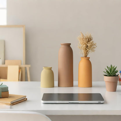 Ceramic Vase Set-3, Small Flower Vases for Decor, Modern Boho Farmhouse Style, Decorative Vases for Pampas Grass & Dried Flowers, Distressed Finish (Beige)