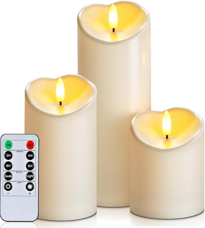 Homemory Dripping Wax Flameless Candles, Battery Operated Candles with Remote Control and Timers, LED Pillar Candles, Electric Fake Candles, 3" x 6", Set of 2
