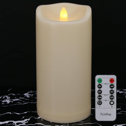 Flameless Flickering Candles with Remote and Timers, 1000 Hours Waterproof Outdoor Indoor Battery Operated LED Pillar Candles, Ivory Plastic, Set of 3(D 3" x H 4" 5" 6")