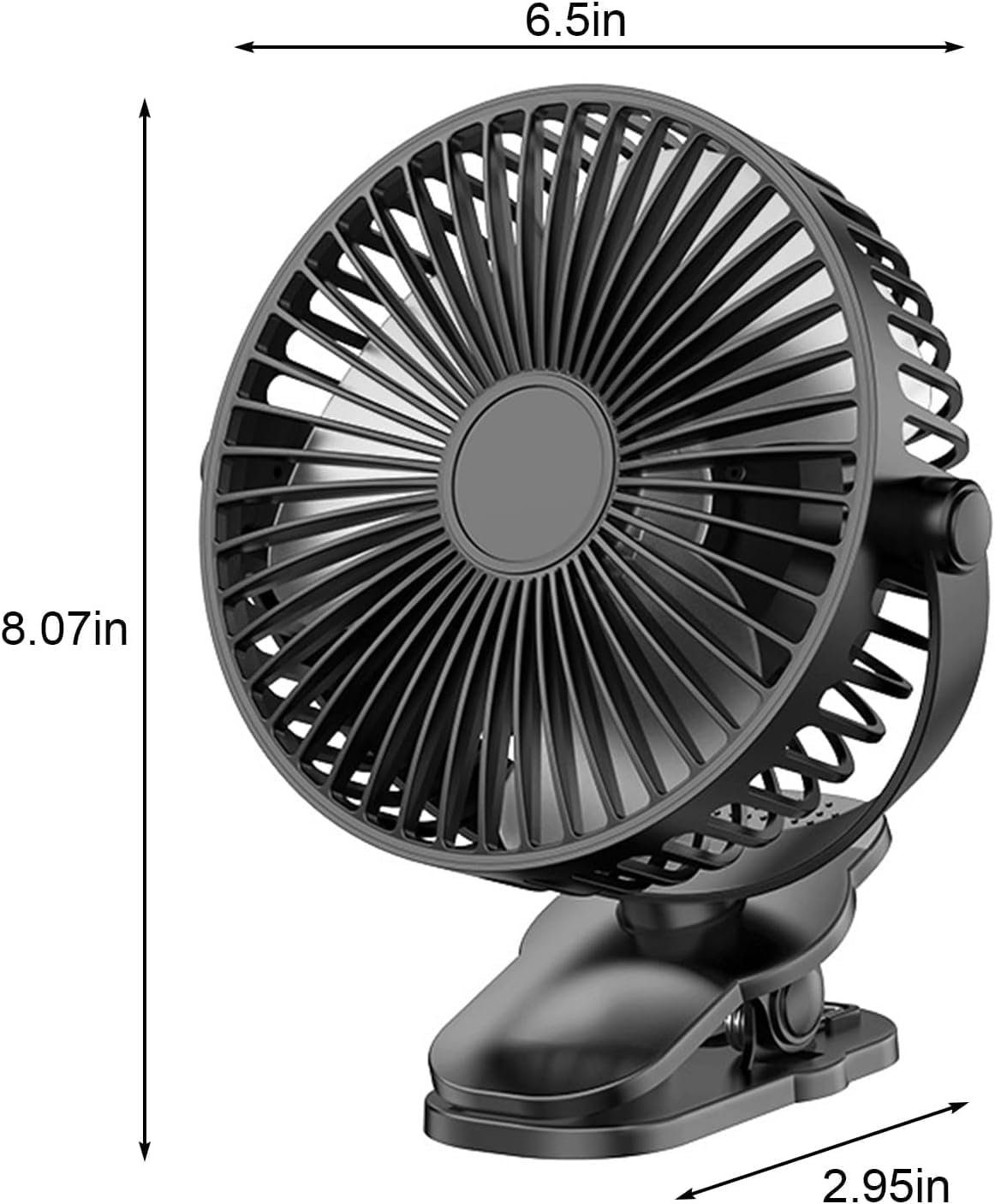 Compact USB Rechargeable Clip on Fan, 6 Inches Portable Personal Fan for Outdoors, Car Seat, Gym - Black