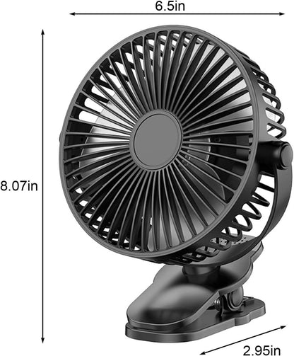 Compact USB Rechargeable Clip on Fan, 6 Inches Portable Personal Fan for Outdoors, Car Seat, Gym - Black