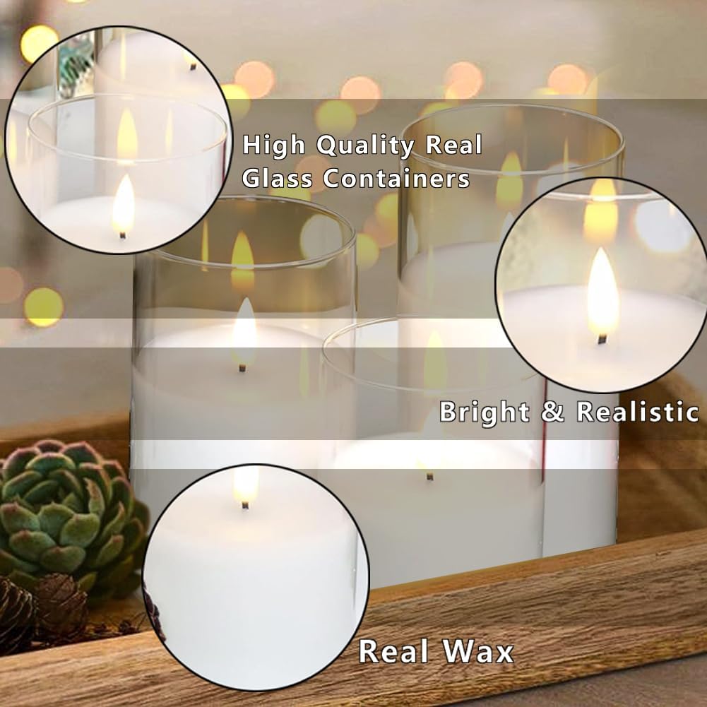 Battery Operated Flameless Candles with Remote Timer Real Wax Realistic Bright Flicker Flickering Electric Electronic LED Pillar Lights Home Wedding Party Decorations Set of 3 Rustic Texture Gray Grey
