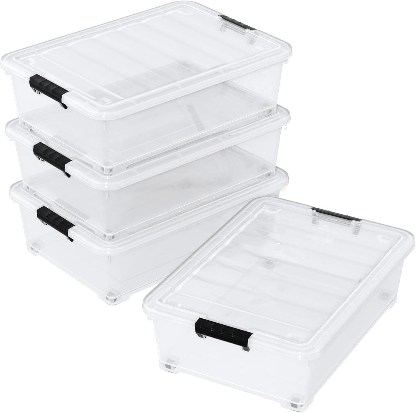 3-Pack Wheeled Plastic Under Bed Storage Box with Lids, 40 L | Under Bed Storage Bin, Secure Side Latch Lid, Built-In Rolling Wheels, Stackable Design, Perfect for Under Bed Storage
