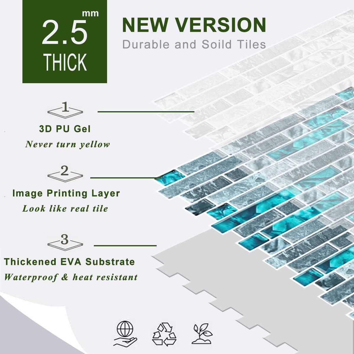 STICKGOO Thicker Design Peel and Stick, Self Adhesive Stick On Tile Backsplash for Kitchen and Bathroom, Beige & White, 12”×12”, 10 Sheets