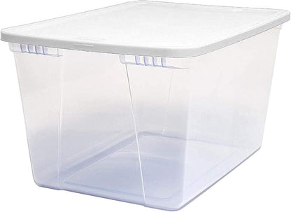 HOMZ 2-Pack Snaplock, Small Clear Plastic Storage Organizer Bins w/ Lids, 28 Quart, Gray - Stackable Container Boxes for Bedroom, Bathroom, Garage, and Office Organization
