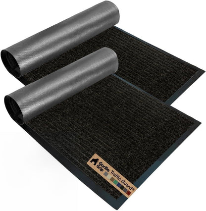 GORILLA GRIP Waterproof Traffic Guard Door Mat, Heavy Duty Entryway Mats, Strong Backing Commercial Utility Rugs for Office Hallway, Garage Floor and Home, Low Profile Carpet Runner, 29x17, Black