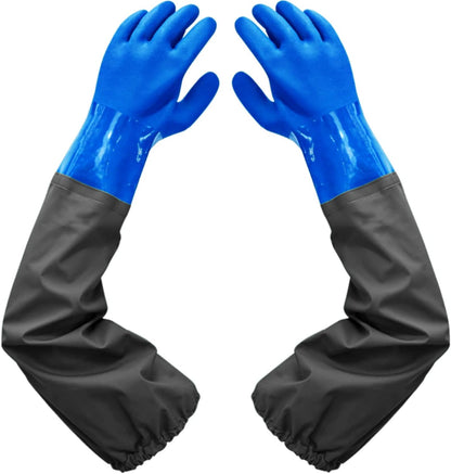Haiou PVC Chemical Resistant, Long Rubber, Heavy Duty Waterproof Gloves for Chemical and Acid Work, 25 inches, Large-(Blue)