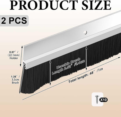 Gisafai 2 Pcs Aluminum Door Sweep with Soft PP Brush 8 Screws Long Bottom Sweep Door Brush for Exterior Home Garage Threshold Seal (36 Inches,Black)