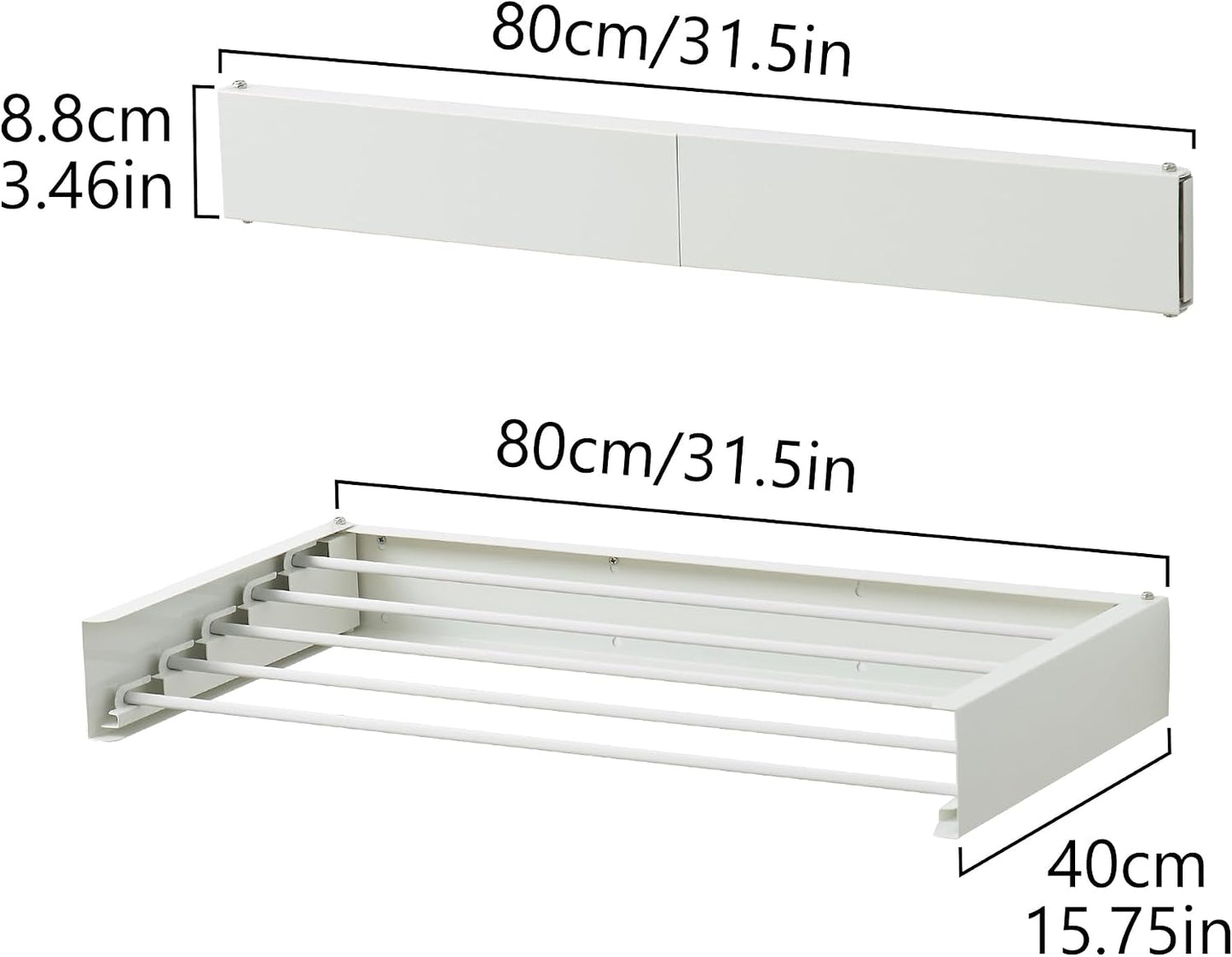 RFOUO Clothes Drying Rack, Laundry Hanger Dryer Rack, Wall Mounted Drying Rack for Laundry, Foldable Drying Rack Indoor Outdoor, 19.7" Wide, 4 Aluminum Rods, 40 lb Capacity (White 19.7")