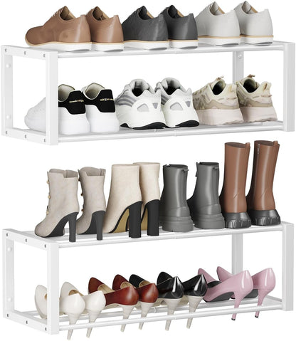 Homeiju Hanging Shoe Organizer,2 Pack Wall Mounted Shoe Rack Holds 12 Pairs,Space Saving Metal Wall Shoe Rack,Hanging Shoe Rack Shoe Holder for Small Space,Entryway,Closet,RV,Camper（Black