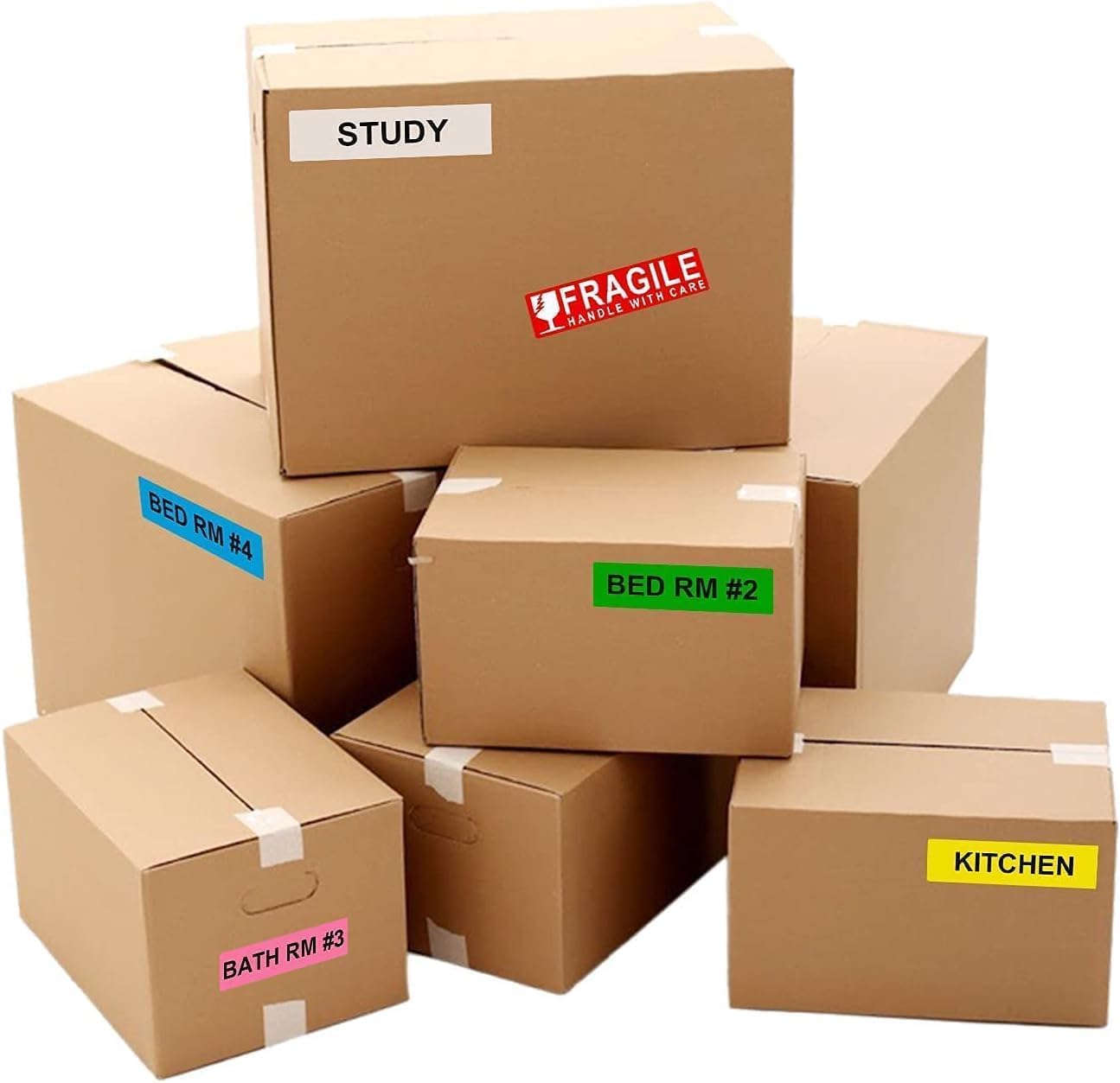 Home Moving Color Coding Labels 3 Bedroom House 2 Bathroom Kitchen Fragile Blank Space Box Stickers, Total 16 Rolls, 50 Labels/Roll, 1 x 4.5 Inch