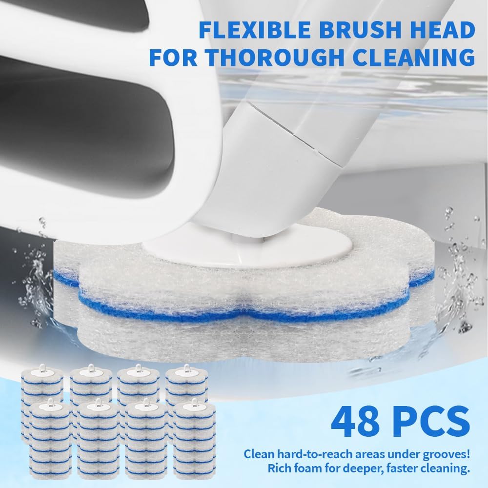 Disposable Toilet Brush with 48 Refills,Toilet Cleaning Supplies,Toilet Wand Brush Starter Kit,Wall Mounted Toilet Bowl Cleaner Brush with Holder for Bathroom Deep Cleaning & Hygiene (White)