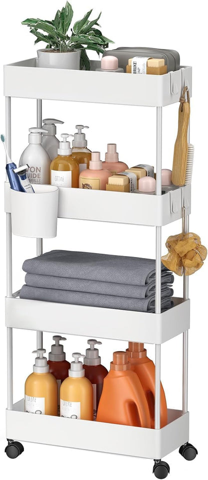 Pipishell Slim Storage Cart with Wheels - Bathroom Cart Organizer Storage, 4 Tier Rolling Carts for Bathroom, Laundry Room, Kitchen, Narrow Space, Black PIUC05