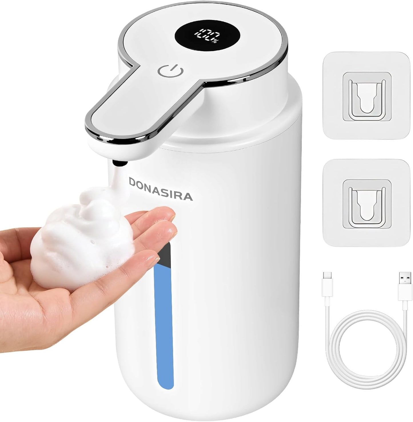 Automatic Foaming Soap Dispenser Touchless, 15oz/420ml USB-C Rechargeable Hand Soap Dispenser, 6-Level Adjustable Foam, IPX5 Waterproof, Wall Mount or Countertop for Bathroom Kitchen, Silver