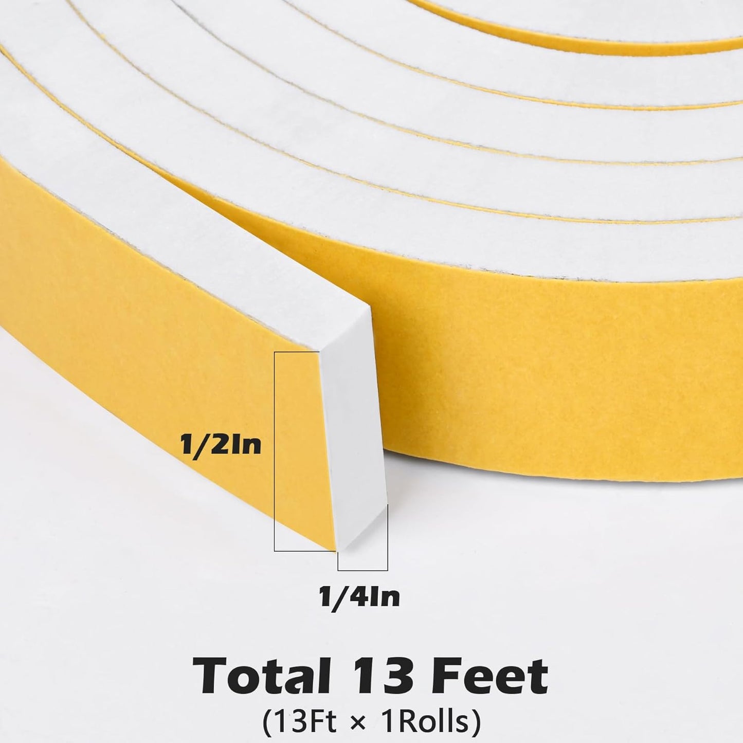 ToLanbbt White Door Window Weather Stripping Self Adhesive Foam Tape High Density Foam Sealing Strip Window Insulation Weatherproof Gasket Tape for Doors and Windows (1/2" W X 1/8" T X 16.5')