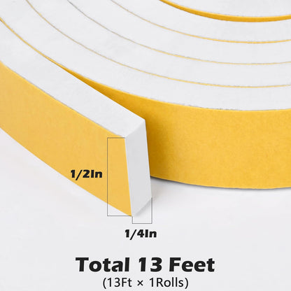 ToLanbbt White Door Window Weather Stripping Self Adhesive Foam Tape High Density Foam Sealing Strip Window Insulation Weatherproof Gasket Tape for Doors and Windows (1/2" W X 1/8" T X 16.5')