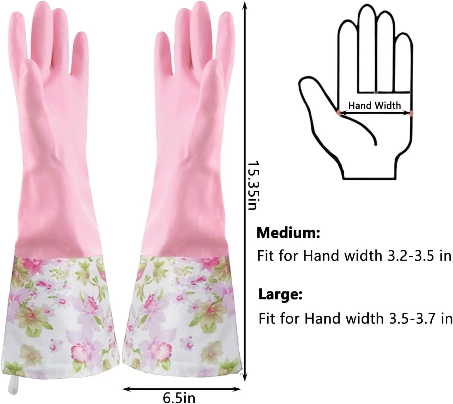 KINGFINGER 2 Pairs Latex-Free Reusable Dishwashing Gloves,PVC Waterproof Long Cuff and Flock Lining Household Cleaning Gloves,for Kitchen & Bathroom Cleaning, Large