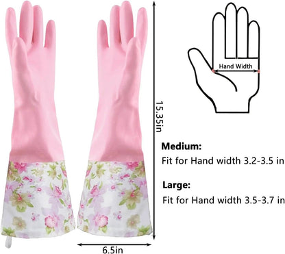KINGFINGER 2 Pairs Latex-Free Reusable Dishwashing Gloves,PVC Waterproof Long Cuff and Flock Lining Household Cleaning Gloves,for Kitchen & Bathroom Cleaning, Large
