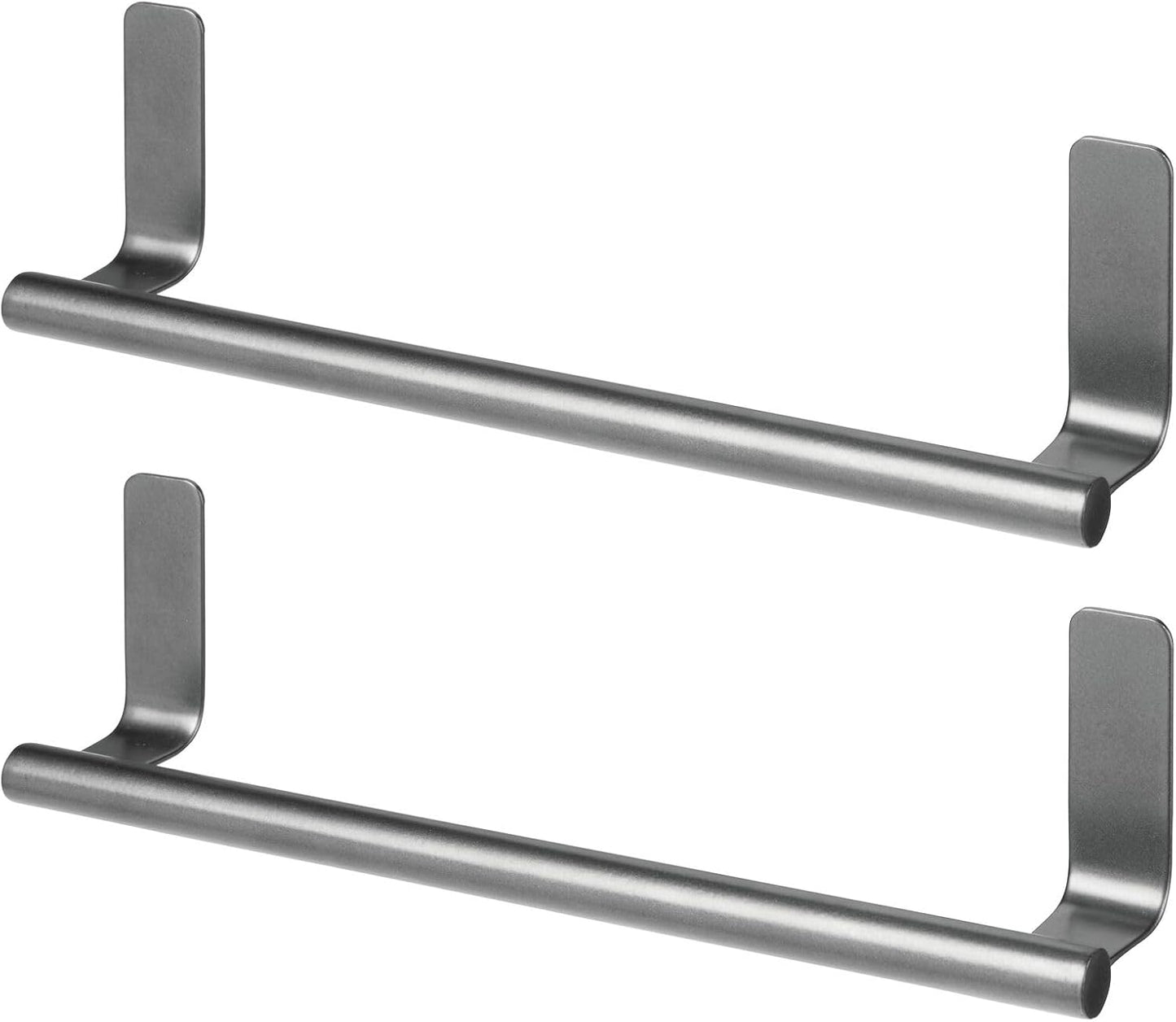 mDesign Steel Wall-Mounted Towel Rack Storage Holder - Self-Adhesive Space Saving Bar for Kitchen, Holds Hand and Dish Towels, Stick on Doors, Cabinet, Cupboard, Omni Collection, 2 Pack, Graphite Gray