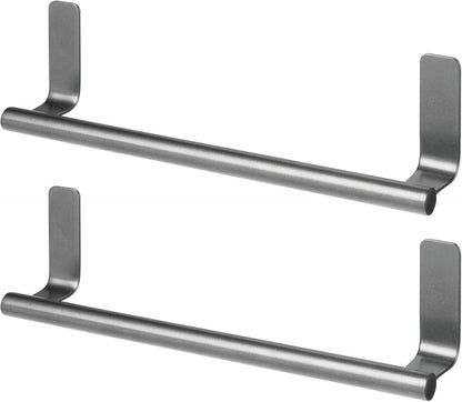 mDesign Steel Wall-Mounted Towel Rack Storage Holder - Self-Adhesive Space Saving Bar for Kitchen, Holds Hand and Dish Towels, Stick on Doors, Cabinet, Cupboard, Omni Collection, 2 Pack, Graphite Gray