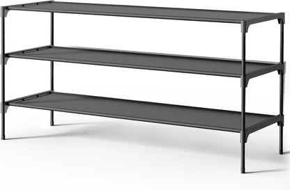 Kitsure Shoe Rack - Non-Woven Shoe Rack Shelf, Shoe Organizer for Closet, Entryway, Garage & Corridor, Stackable Shoe Shelves, 27.5" Wide - 3 Tier, Black