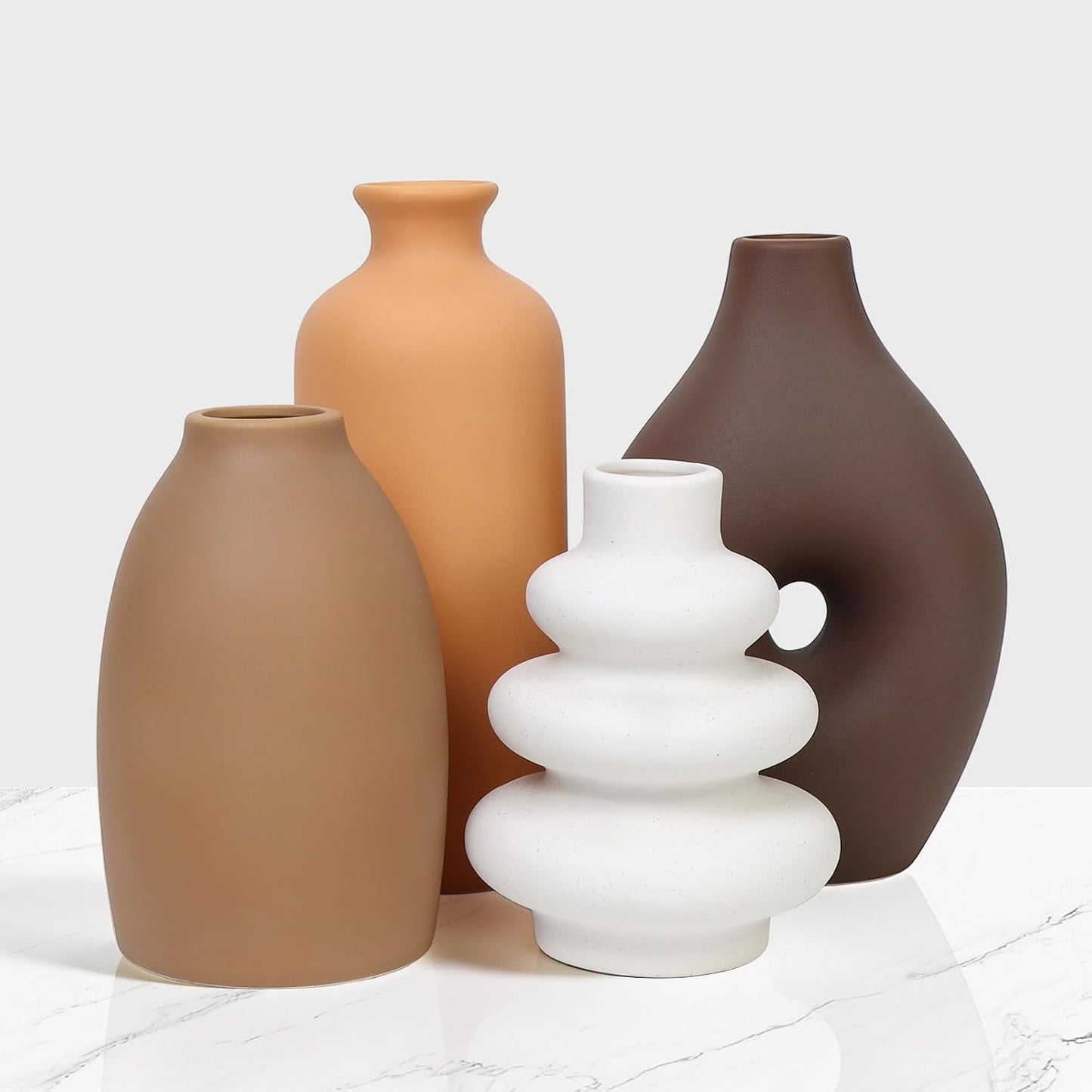 Ceramic Vase Set of 4 Modern Farmhouse Decor Vases for Home Table Centerpiece - Rustic Flower Vases for Living Room Kitchen Shelf Bedroom Office Bathroom Dining and Coffee Table Decor