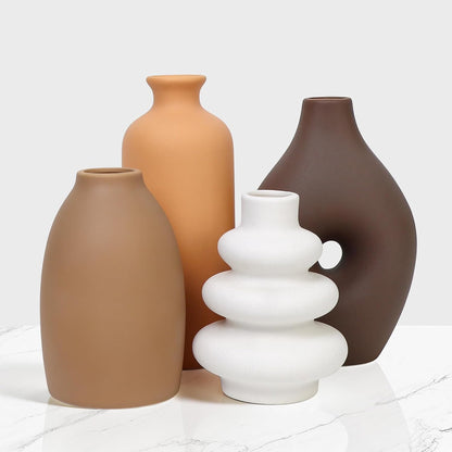 Ceramic Vase Set of 4 Modern Farmhouse Decor Vases for Home Table Centerpiece - Rustic Flower Vases for Living Room Kitchen Shelf Bedroom Office Bathroom Dining and Coffee Table Decor