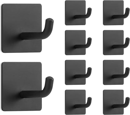 Livabber Adhesive Towel Hooks, 304 Stainless Steel Self Sticky Wall Hooks Waterproof Shower Hooks for Robe/Clothes, No Drilling Towel Hangers for Bathroom Kitchen Bedroom (Brushed Nickel, 6 Packs)