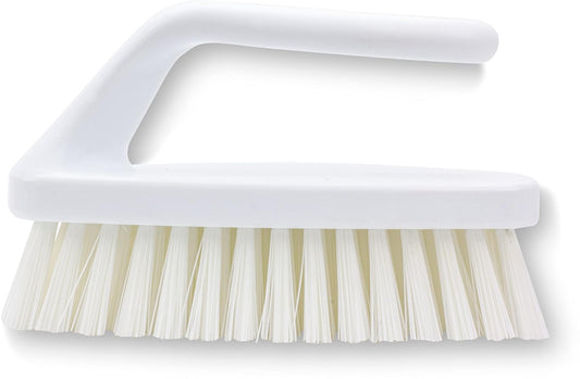 SPARTA Scrub Brush with Iron Shaped Handle and Stiff Bristles, Heavy Duty Scrubber Brush for Kitchen, Bathroom, Shower, Tile, Sink, Carpet and Bakepans, Polypropylene, 6 Inches, White