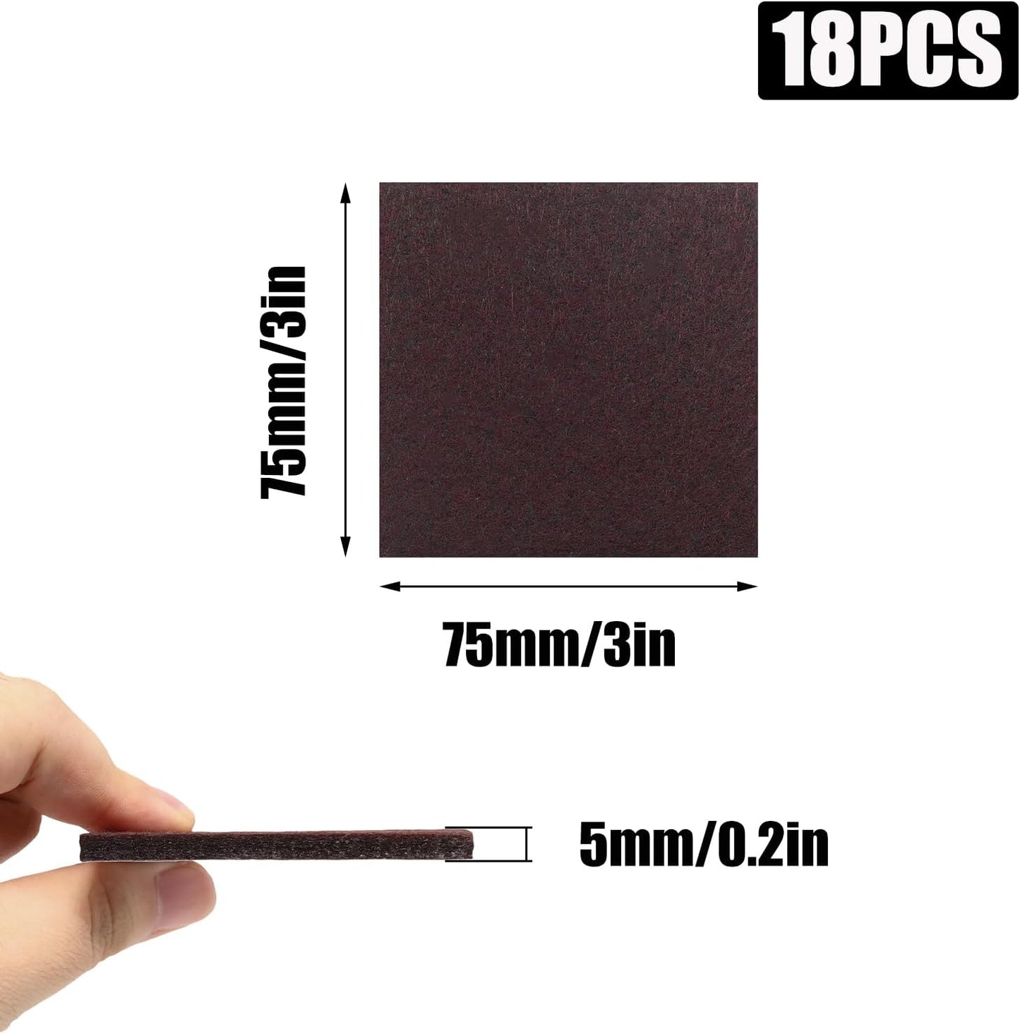 Furnigear 1.5x1.5 Inch Square Felt Furniture Pads, 18Pcs Self-Adhesive Floor Protectors for Chair Legs, Hardwood Floors - Cuttable, Anti-Scratch, Brown