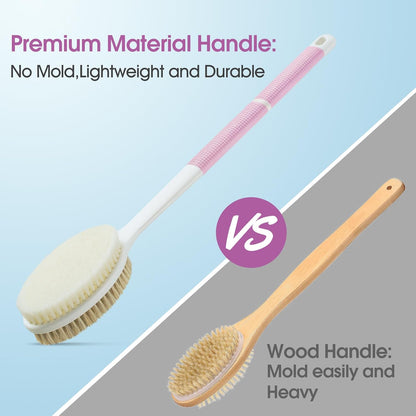 Backski Back Scrubber Anti Slip for Shower, Shower Brush Long Handle with Stiff and Soft Bristles, Body Exfoliator for Bath or Dry Brush(Blue)