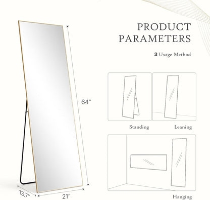 59"x16" Arched Full Length Mirror, Full Body Mirror with Leaning or Standing, Floor Standing Aluminum Frame for Bedroom, Livingroom, Cloakroom, Black