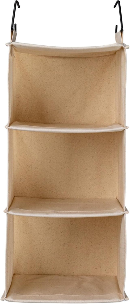 Household Essentials Cedarline 3-Shelf Hanging Closet Organizer, Heavy-Duty Cotton Canvas, Natural