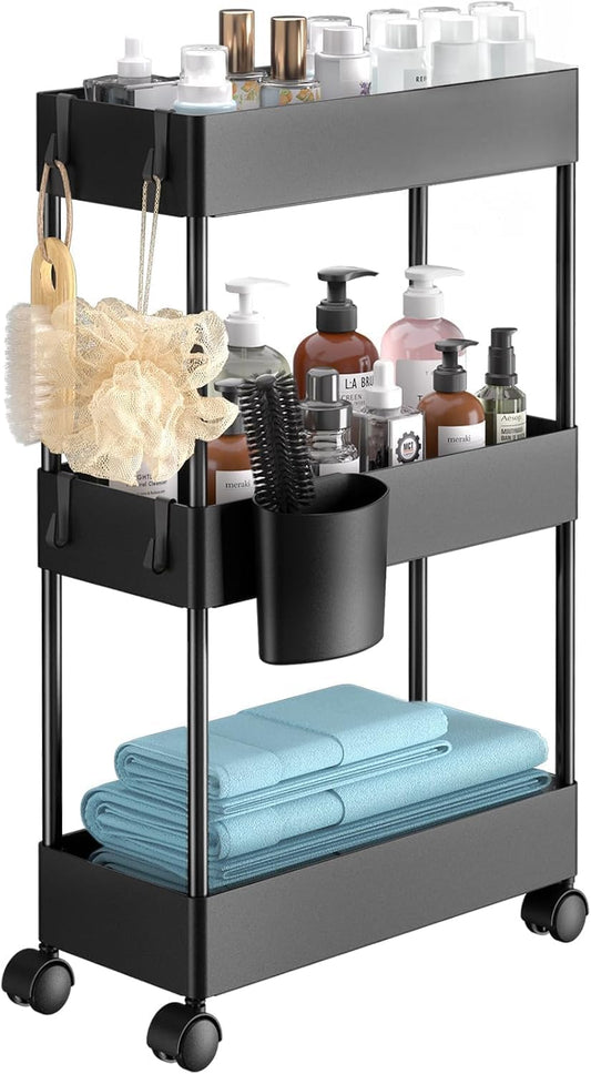 Pipishell Slim Storage Cart with Wheels - Bathroom Cart Organizer Storage, 4 Tier Rolling Carts for Bathroom, Laundry Room, Kitchen, Narrow Space, Black PIUC05