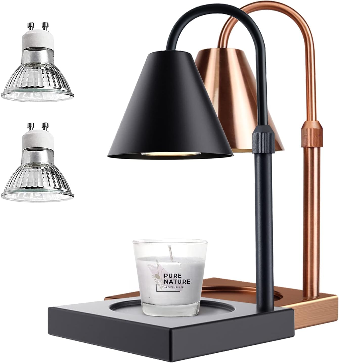 LALISU Candle Warmer Lamp, Stepless Dimming Candle Warmer Lamp with Timer & Dimmer Height Adjustable Compatible with Jars Scented Wax for Home Decor (Metal Base-Black)
