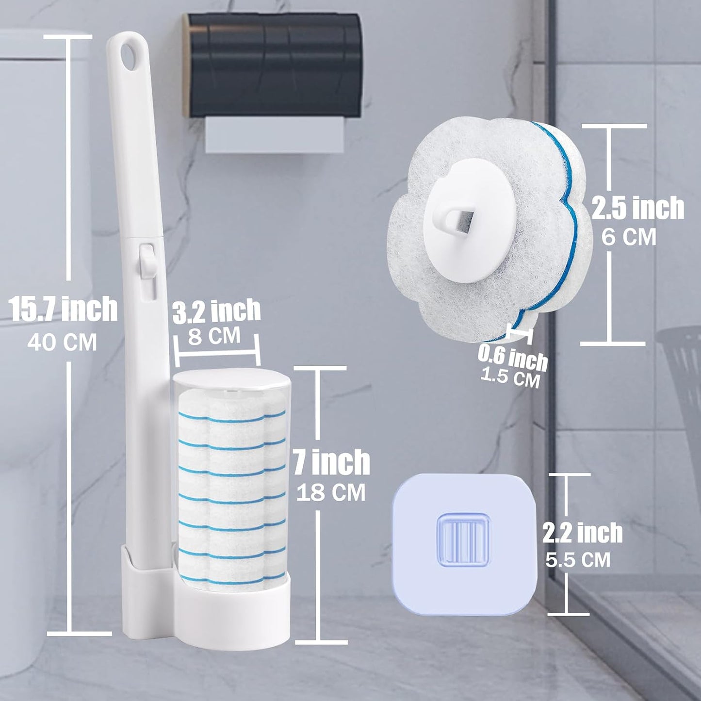 2 Pack Disposable Toilet Brush and Holder Set,Extended Handle with 48 Cleaner Refills Toilet Brush for Toilet Bowl Cleaners,Bathroom Cleaning, Bathtub - Blue (Ocean Fresh Scent)